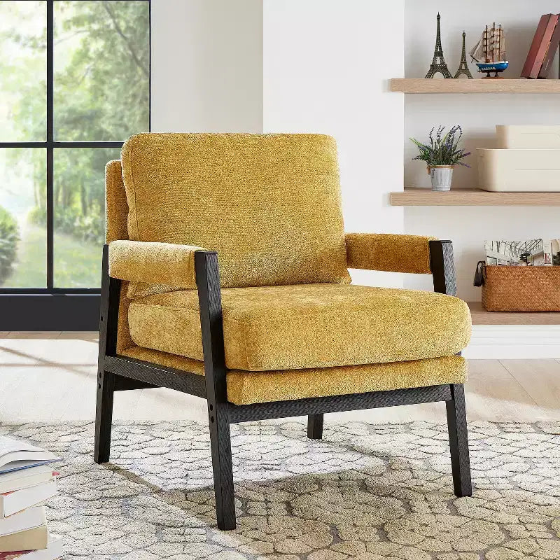 Mid-Century Modern Chenille Upholstered Accent Armchair for Living Room