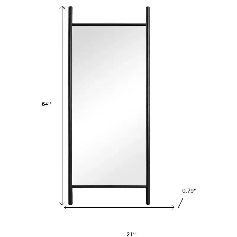 HomeRoots 64 Black Solid Wood Ladder Leaning Framed Full Length Mirror