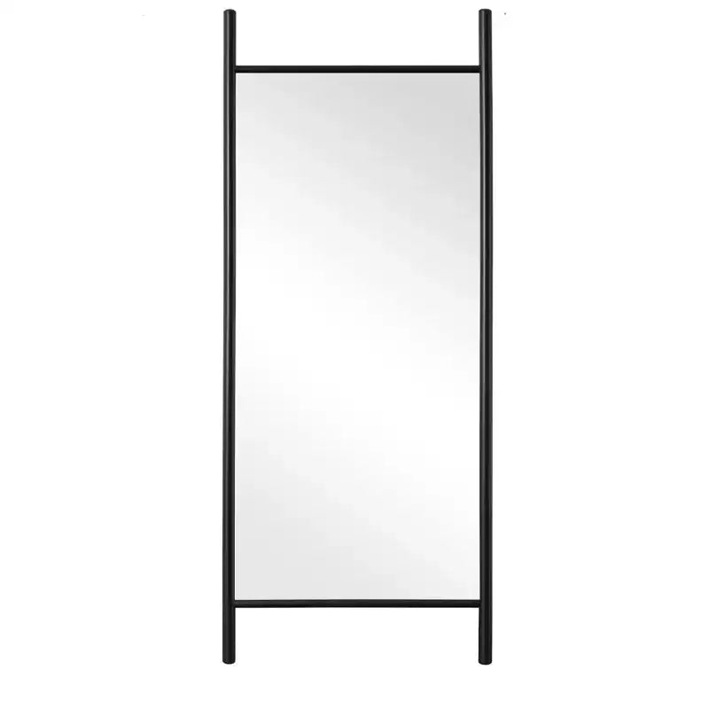 HomeRoots 64 Black Solid Wood Ladder Leaning Framed Full Length Mirror
