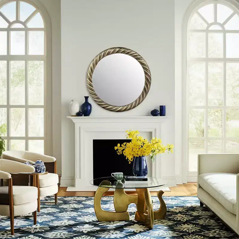 Modern Round Wall Mirror with Textured Metal Frame - Decorative Accent for Home, Office, Bedroom, or Living Room - 29 Bronze & Copper