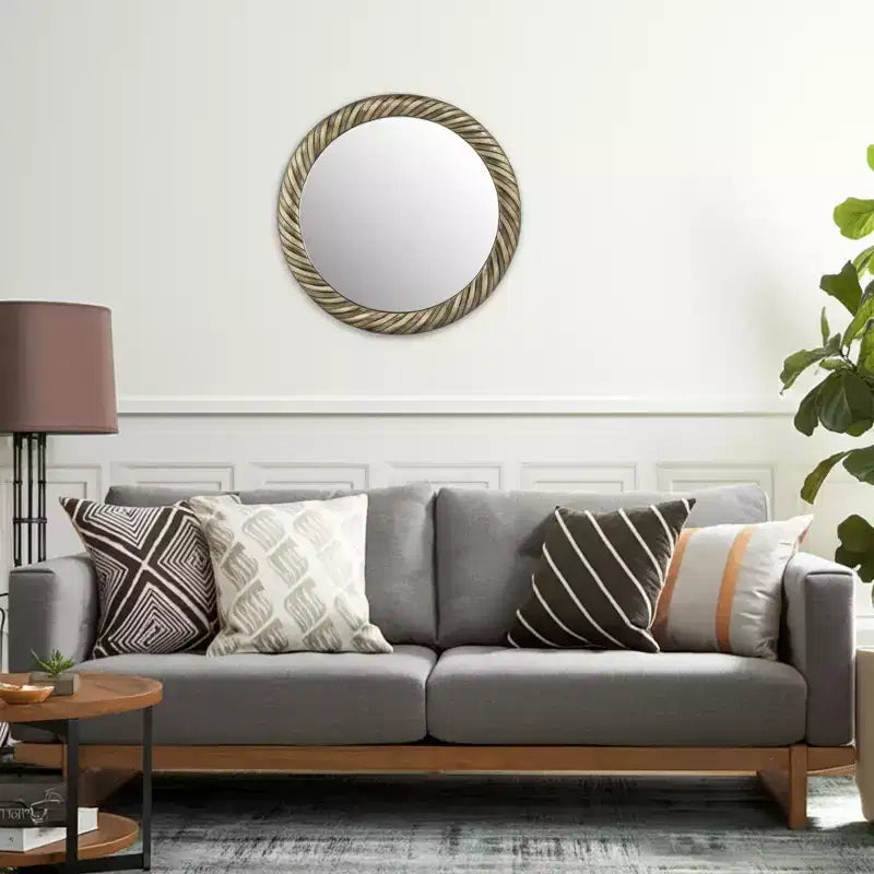 Modern Round Wall Mirror with Textured Metal Frame - Decorative Accent for Home, Office, Bedroom, or Living Room - 29 Bronze & Copper