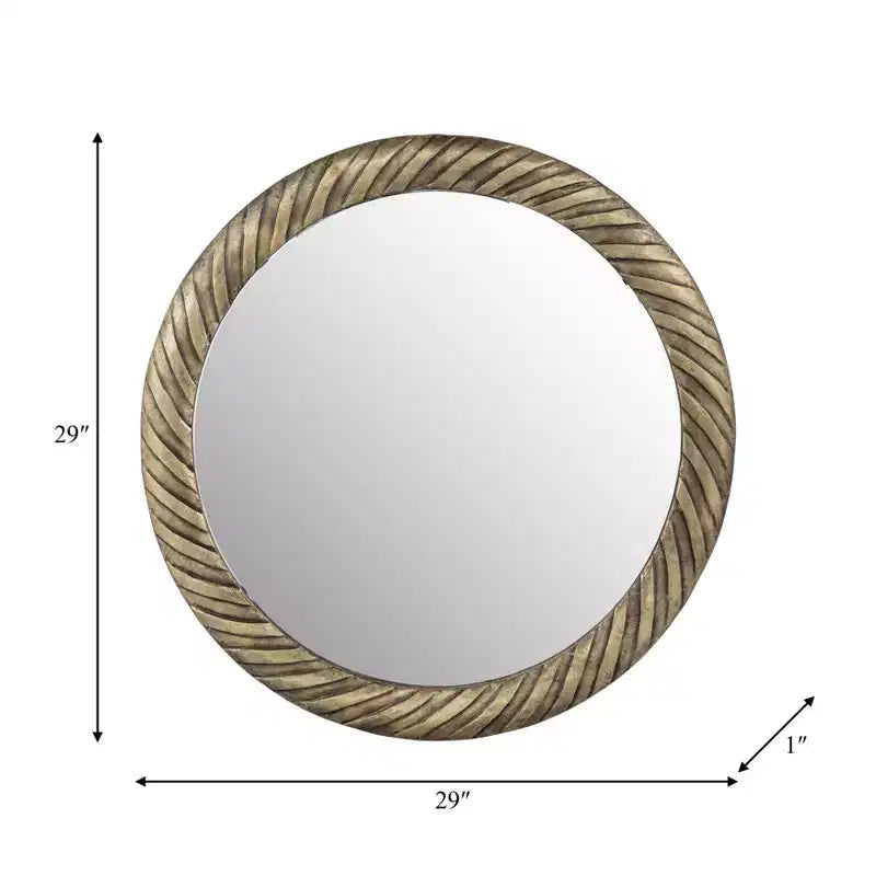 Modern Round Wall Mirror with Textured Metal Frame - Decorative Accent for Home, Office, Bedroom, or Living Room - 29 Bronze & Copper
