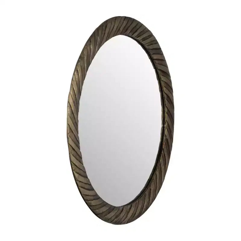 Modern Round Wall Mirror with Textured Metal Frame - Decorative Accent for Home, Office, Bedroom, or Living Room - 29 Bronze & Copper