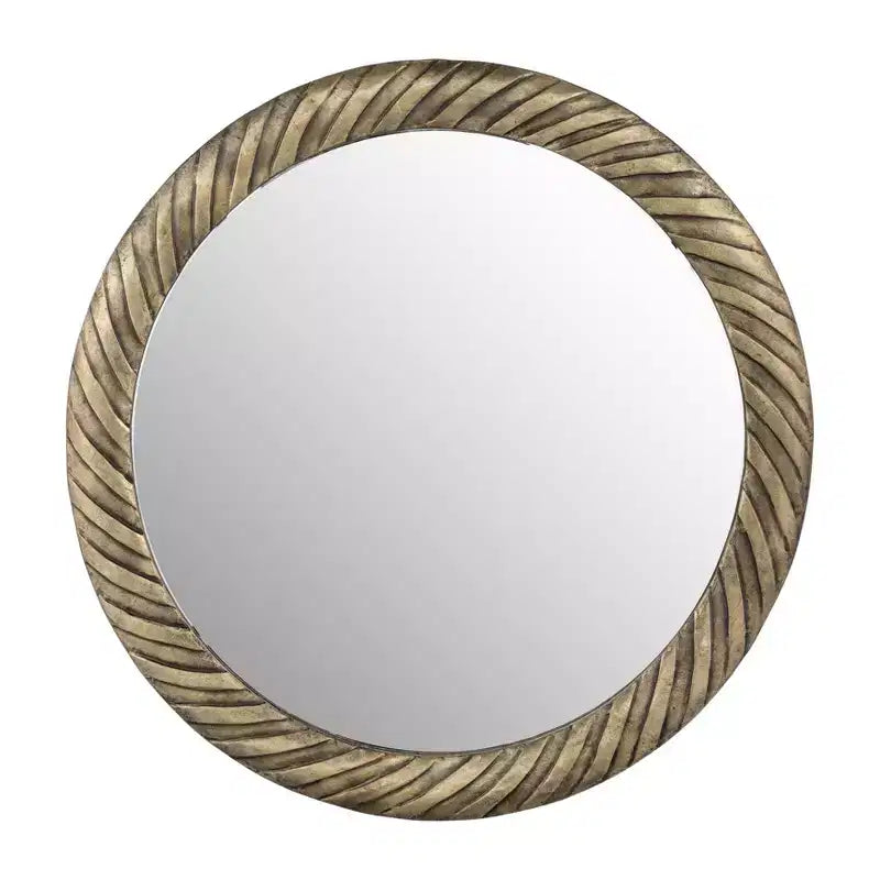 Modern Round Wall Mirror with Textured Metal Frame - Decorative Accent for Home, Office, Bedroom, or Living Room - 29 Bronze & Copper