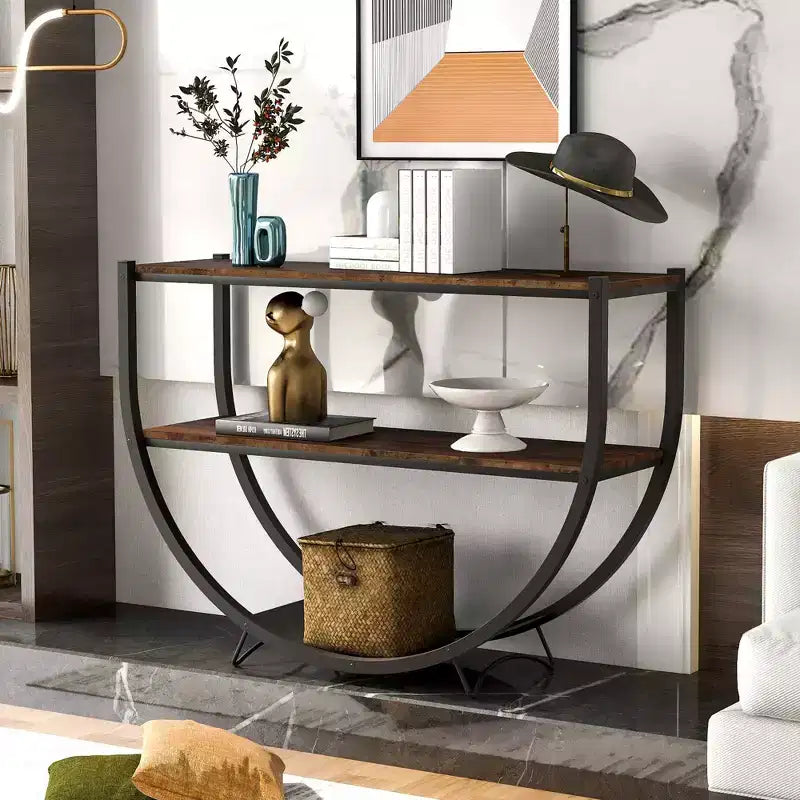 Industrial Demilune Console Table  3-Tier Open Shelf Sofa Table (for Entryway/Living Room/Office)