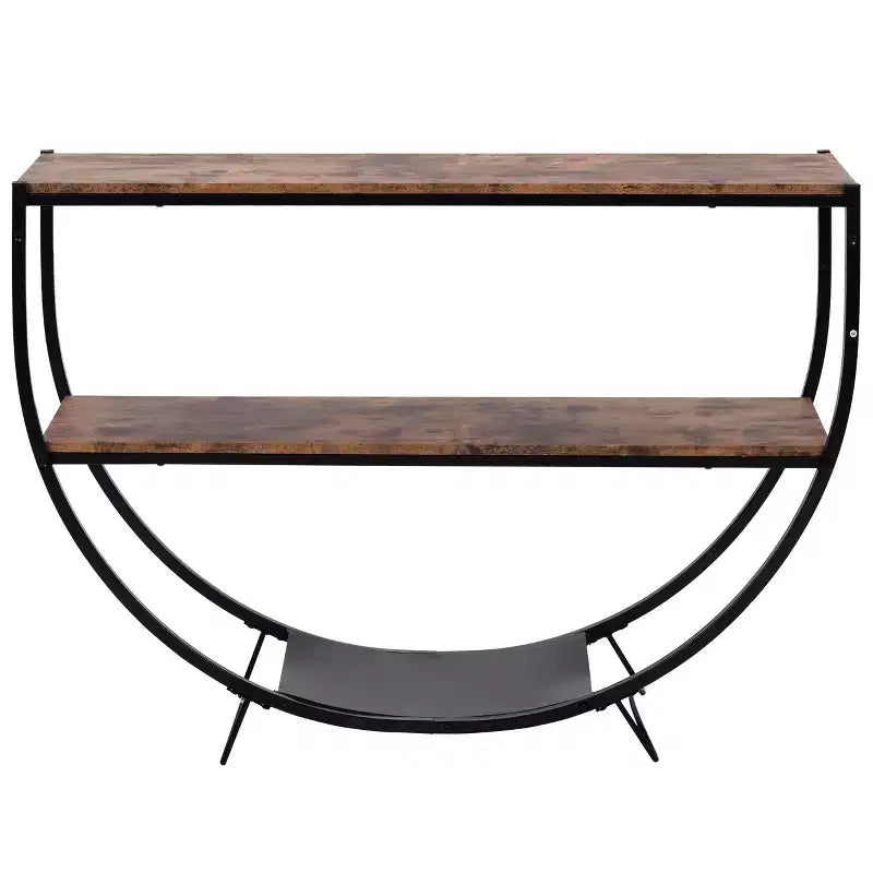 Industrial Demilune Console Table  3-Tier Open Shelf Sofa Table (for Entryway/Living Room/Office)