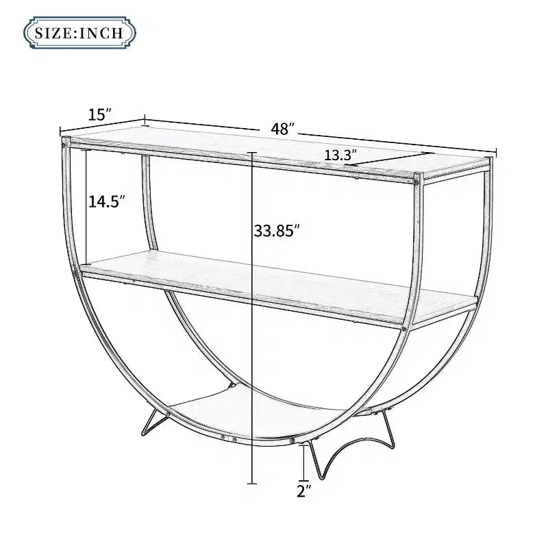 Industrial Demilune Console Table  3-Tier Open Shelf Sofa Table (for Entryway/Living Room/Office)