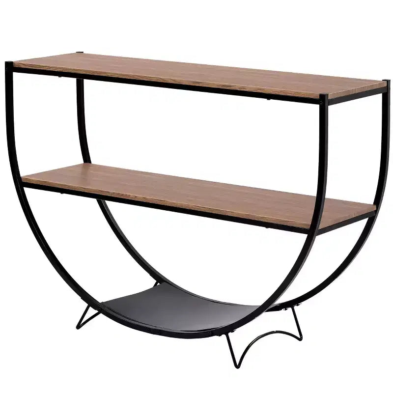 Industrial Demilune Console Table  3-Tier Open Shelf Sofa Table (for Entryway/Living Room/Office)