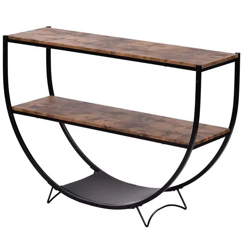 Industrial Demilune Console Table  3-Tier Open Shelf Sofa Table (for Entryway/Living Room/Office)