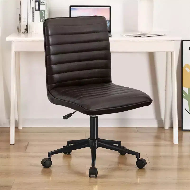 Furniliving Office Desk Armless Chair Faux Leather Upholstered Mid-Back 360 Swivel Adjustable Task Chair