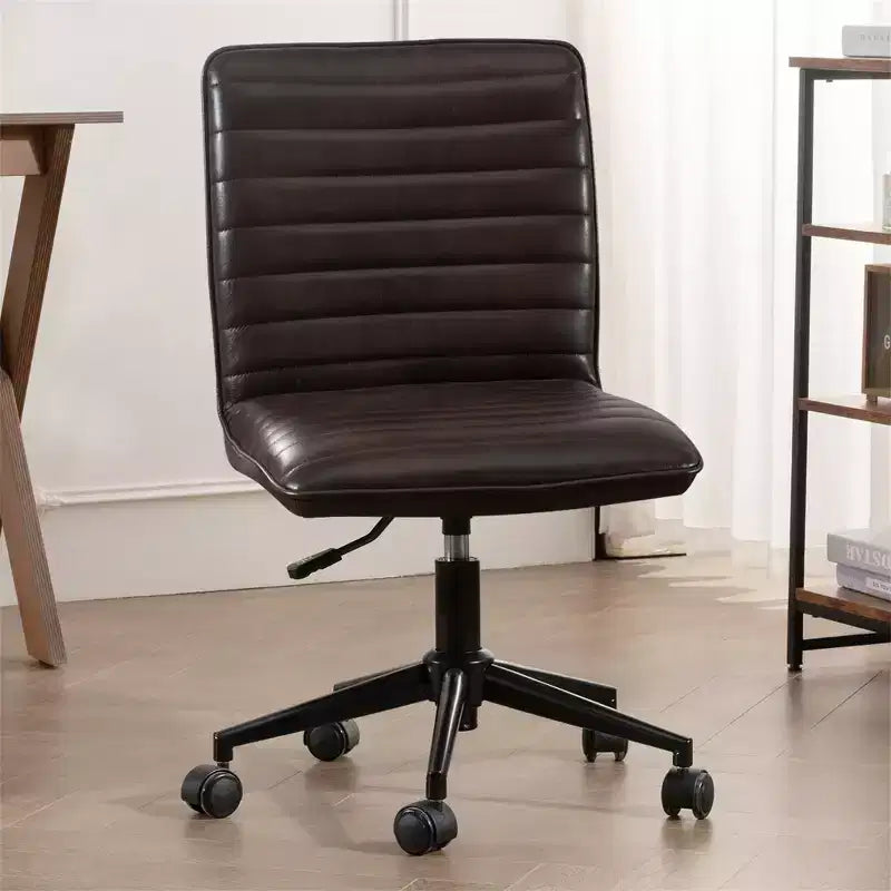 Furniliving Office Desk Armless Chair Faux Leather Upholstered Mid-Back 360 Swivel Adjustable Task Chair