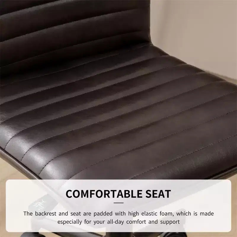 Furniliving Office Desk Armless Chair Faux Leather Upholstered Mid-Back 360 Swivel Adjustable Task Chair