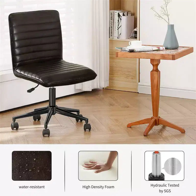 Furniliving Office Desk Armless Chair Faux Leather Upholstered Mid-Back 360 Swivel Adjustable Task Chair