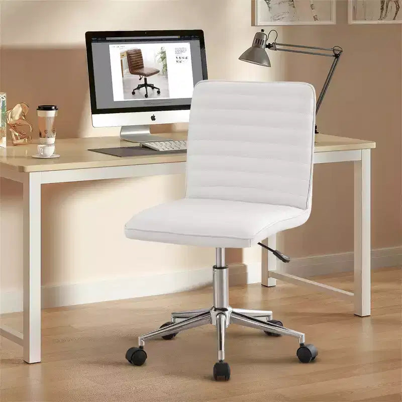 Furniliving Office Desk Armless Chair Faux Leather Upholstered Mid-Back 360 Swivel Adjustable Task Chair