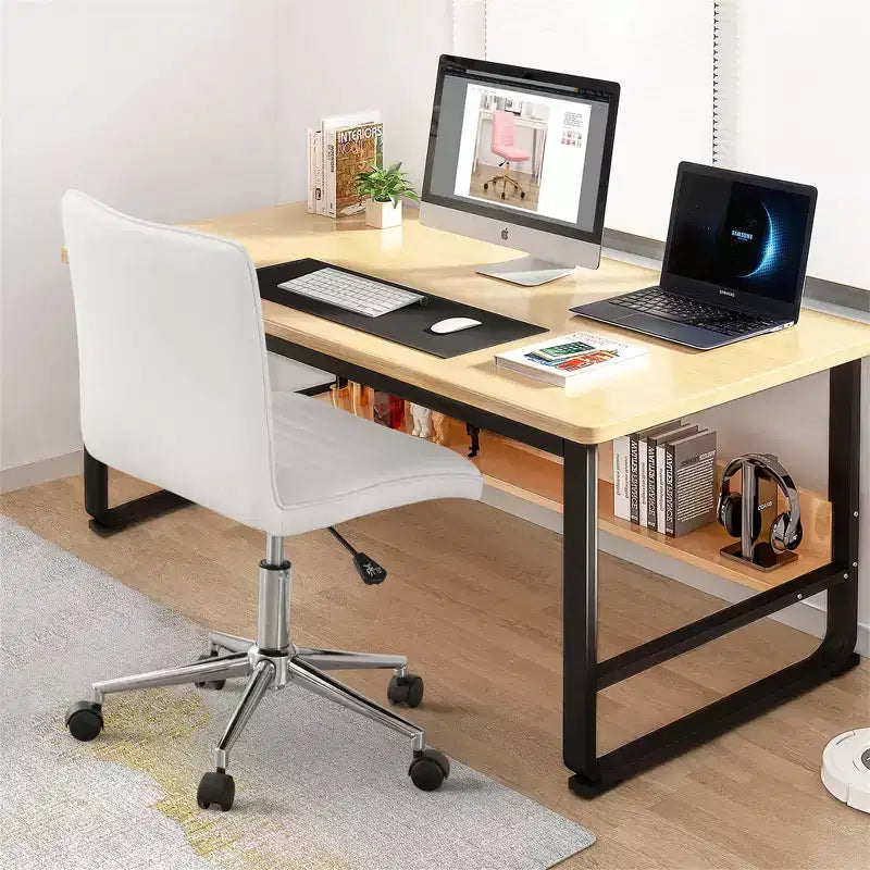 Furniliving Office Desk Armless Chair Faux Leather Upholstered Mid-Back 360 Swivel Adjustable Task Chair