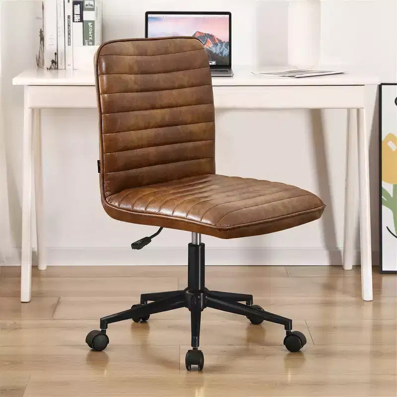 Furniliving Office Desk Armless Chair Faux Leather Upholstered Mid-Back 360 Swivel Adjustable Task Chair