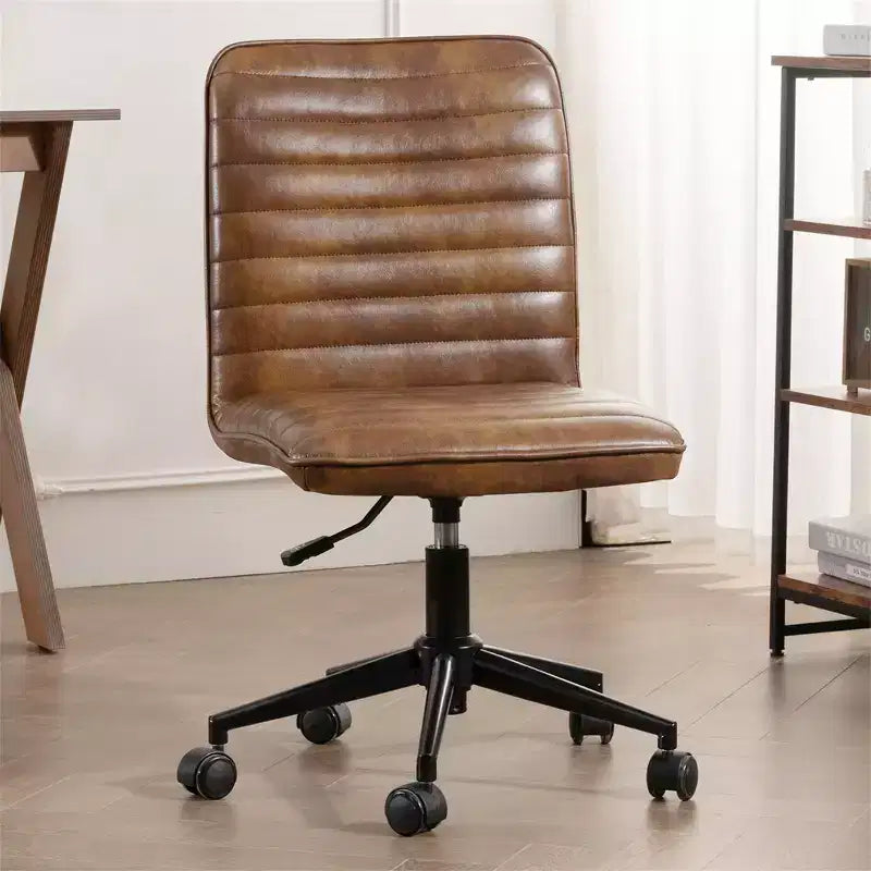 Furniliving Office Desk Armless Chair Faux Leather Upholstered Mid-Back 360 Swivel Adjustable Task Chair