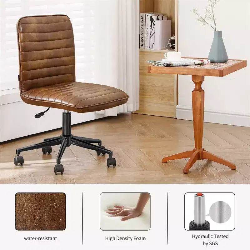 Furniliving Office Desk Armless Chair Faux Leather Upholstered Mid-Back 360 Swivel Adjustable Task Chair