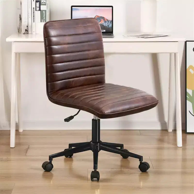 Furniliving Office Desk Armless Chair Faux Leather Upholstered Mid-Back 360 Swivel Adjustable Task Chair