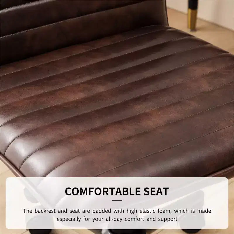 Furniliving Office Desk Armless Chair Faux Leather Upholstered Mid-Back 360 Swivel Adjustable Task Chair