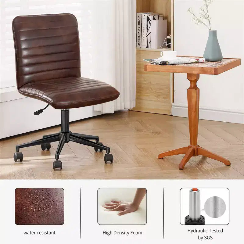 Furniliving Office Desk Armless Chair Faux Leather Upholstered Mid-Back 360 Swivel Adjustable Task Chair