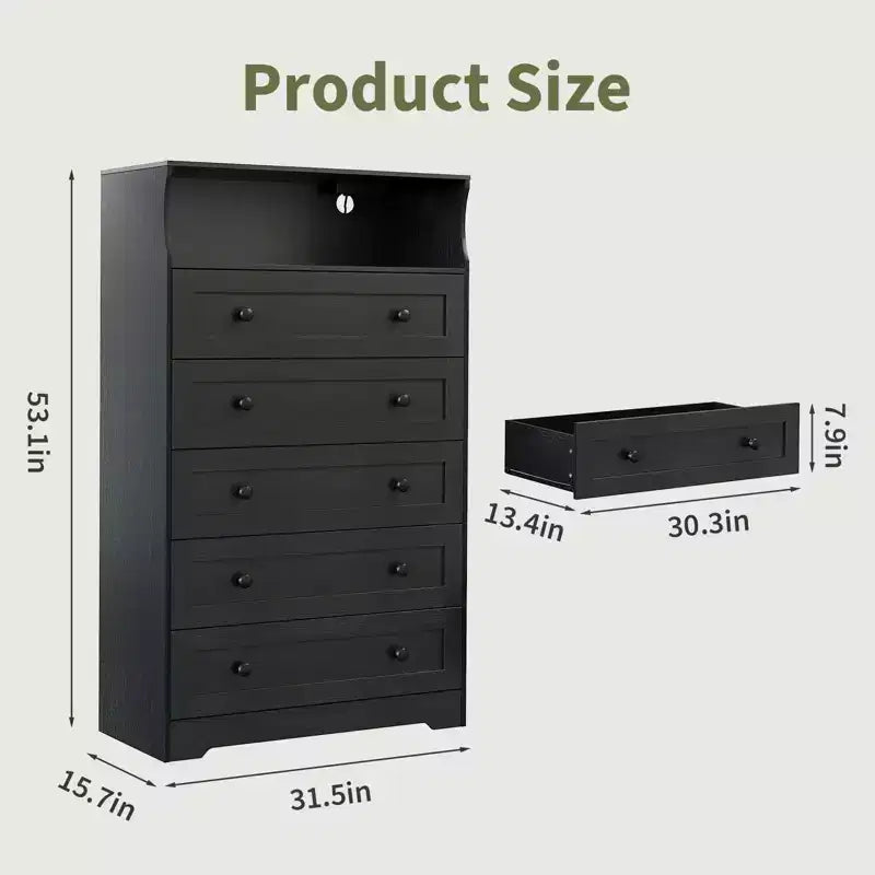COZONY 5-Drawer Tall Dresser with Display Shelf, Modern Wood Storage Cabinet for Bedroom Closet Living Room Hallway