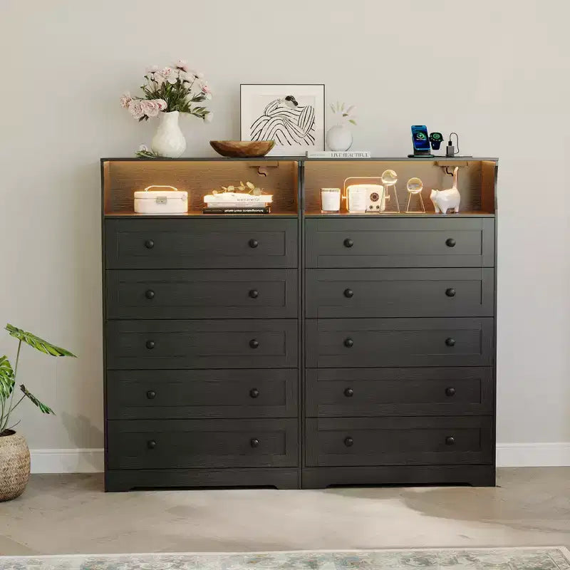 COZONY 5-Drawer Tall Dresser with Display Shelf, Modern Wood Storage Cabinet for Bedroom Closet Living Room Hallway