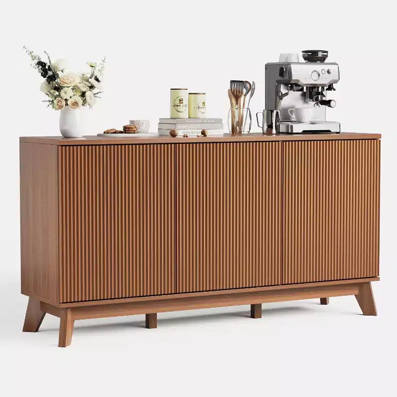 58 Wood Sideboard Buffet Cabinet with Curved Doors, Adjustable Shelves, Modern Farmhouse Storage Console for Dining Room, Coffee Bar