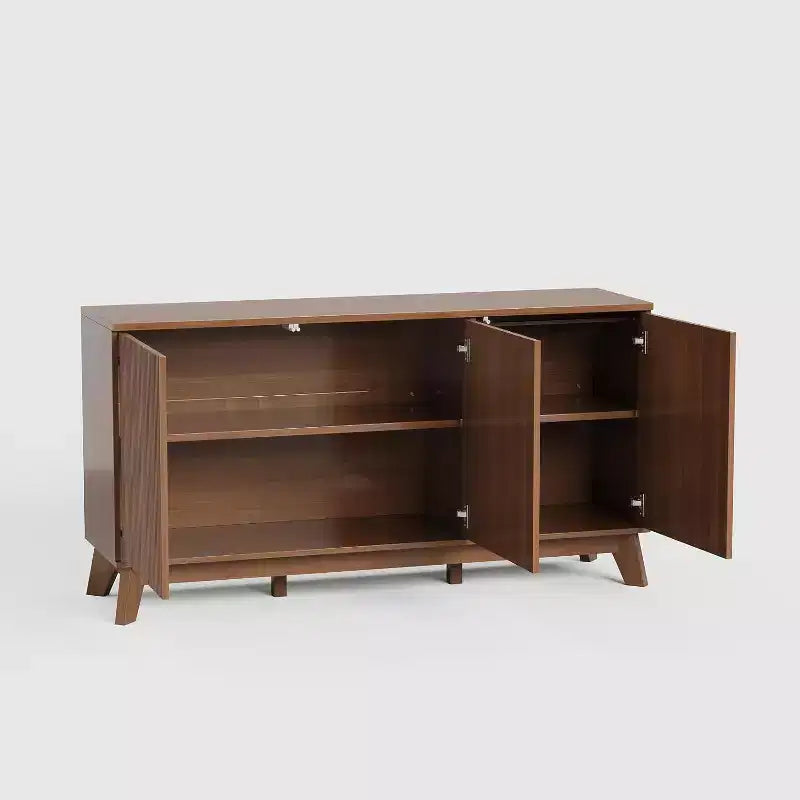 58 Wood Sideboard Buffet Cabinet with Curved Doors, Adjustable Shelves, Modern Farmhouse Storage Console for Dining Room, Coffee Bar