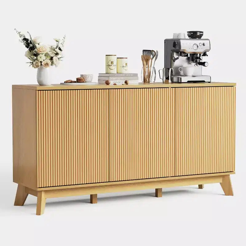 58 Wood Sideboard Buffet Cabinet with Curved Doors, Adjustable Shelves, Modern Farmhouse Storage Console for Dining Room, Coffee Bar