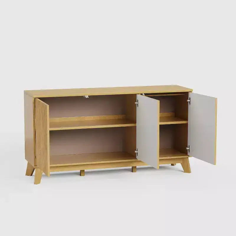 58 Wood Sideboard Buffet Cabinet with Curved Doors, Adjustable Shelves, Modern Farmhouse Storage Console for Dining Room, Coffee Bar