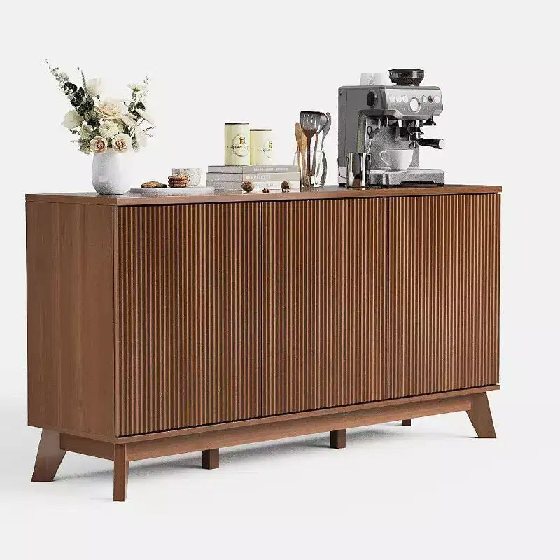 58 Wood Sideboard Buffet Cabinet with Curved Doors, Adjustable Shelves, Modern Farmhouse Storage Console for Dining Room, Coffee Bar