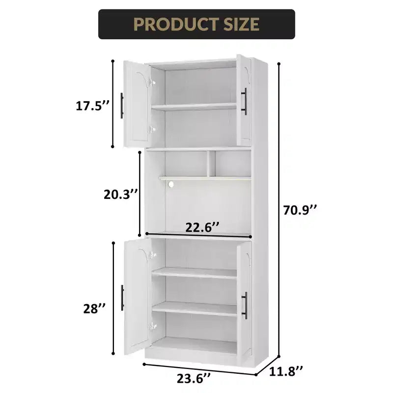 Tall Kitchen Hutch Bar Cabinet with Microwave Stand Kitchen Pantry Cabinet with LED Light, Cupboard for Dining Room,