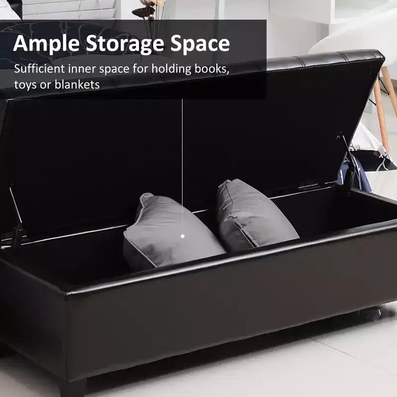 51 Ottoman Storage Bench, Faux Leather Storage Chest with Lift Top, Tufted Ottoman for Living Room, Entryway