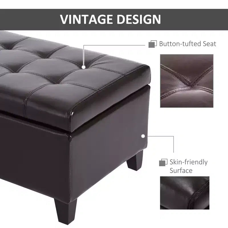 51 Ottoman Storage Bench, Faux Leather Storage Chest with Lift Top, Tufted Ottoman for Living Room, Entryway