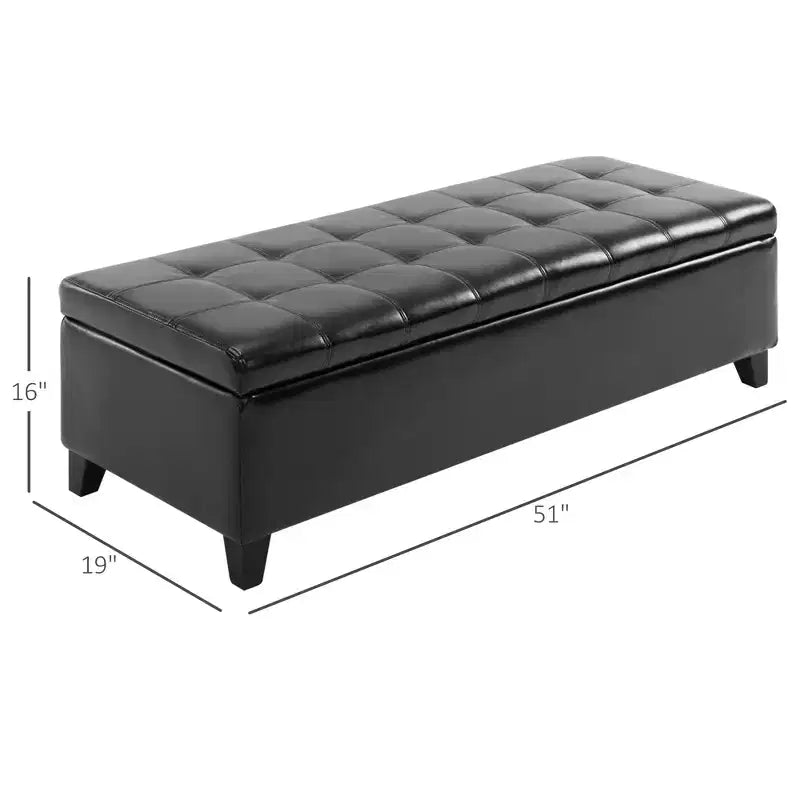 51 Ottoman Storage Bench, Faux Leather Storage Chest with Lift Top, Tufted Ottoman for Living Room, Entryway