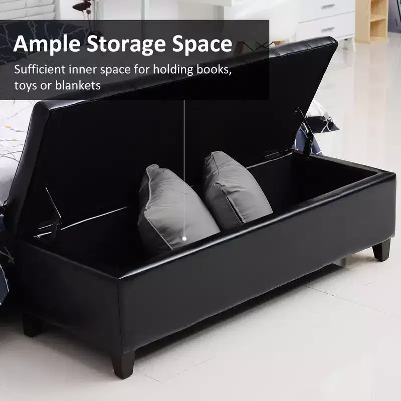 51 Ottoman Storage Bench, Faux Leather Storage Chest with Lift Top, Tufted Ottoman for Living Room, Entryway