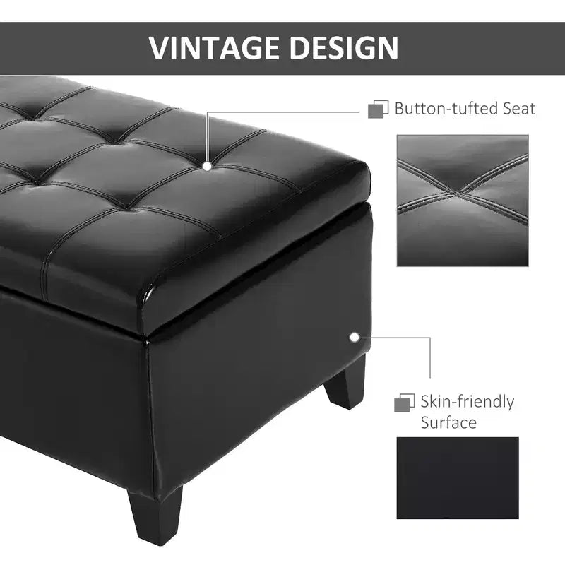 51 Ottoman Storage Bench, Faux Leather Storage Chest with Lift Top, Tufted Ottoman for Living Room, Entryway