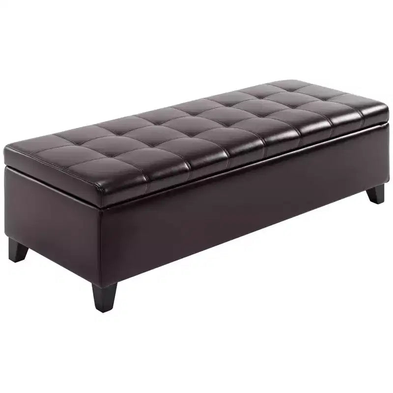 51 Ottoman Storage Bench, Faux Leather Storage Chest with Lift Top, Tufted Ottoman for Living Room, Entryway