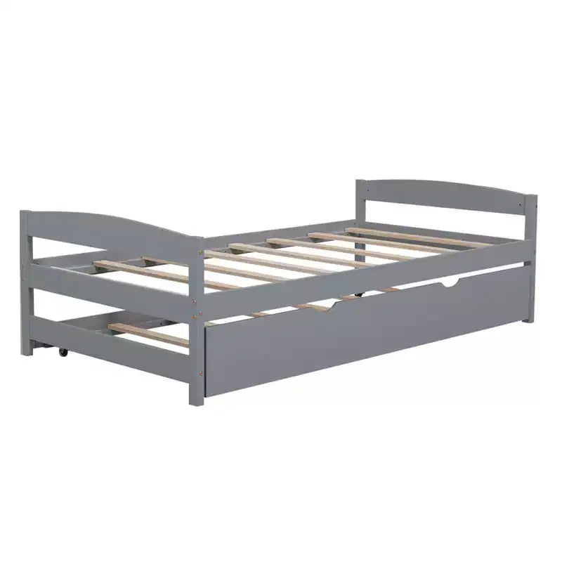 Twin Platform Bed with Headboard, End Board & Trundle, Pine Wood Frame, No Box Spring Needed