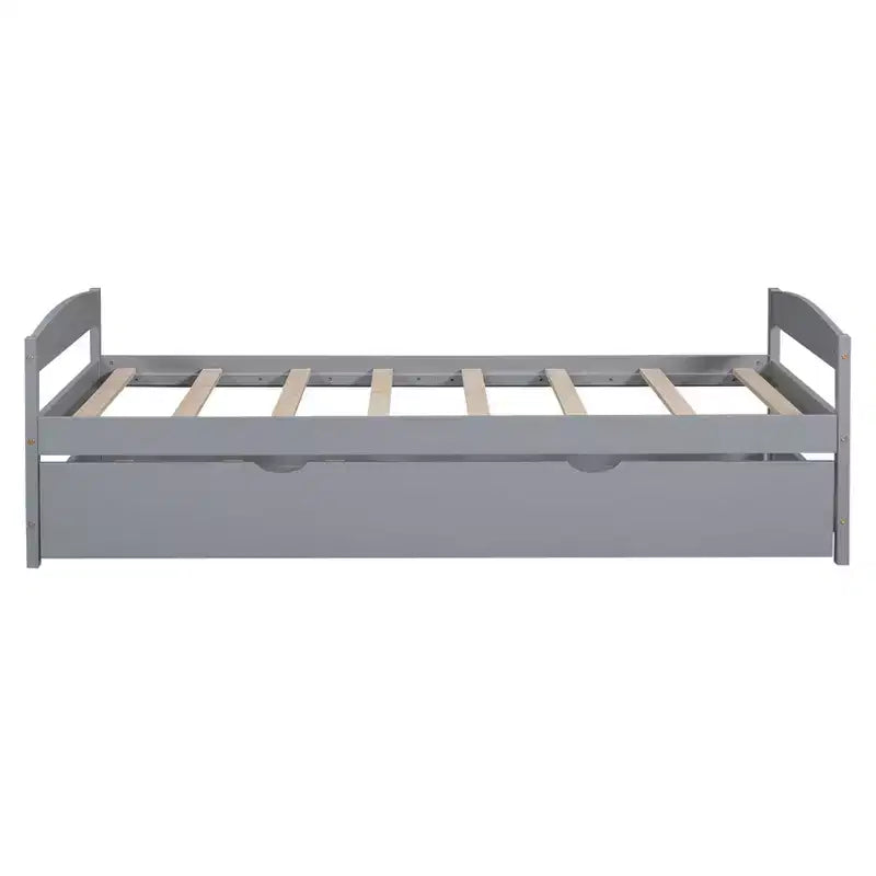 Twin Platform Bed with Headboard, End Board & Trundle, Pine Wood Frame, No Box Spring Needed