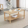 Modern 2-Tier Rectangular Coffee Table with Open Storage Shelf and Rounded Solid Wood Legs, Sofa Table for Living Room, Office, or Reception Area