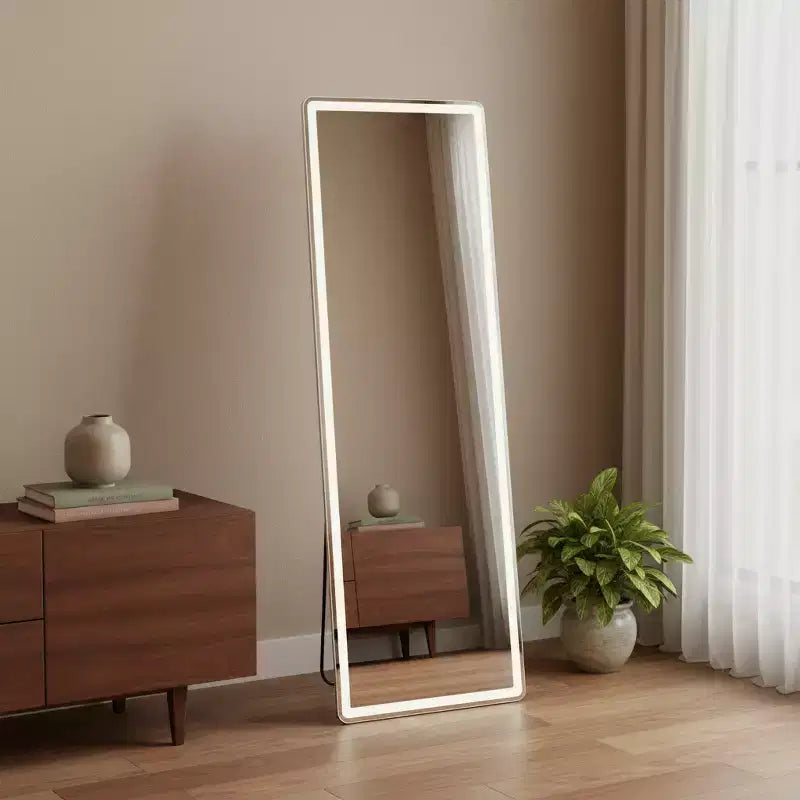 HomeRoots 64 Clear Lighted Freestanding and Wall Mount Frameless Full Length Mirror