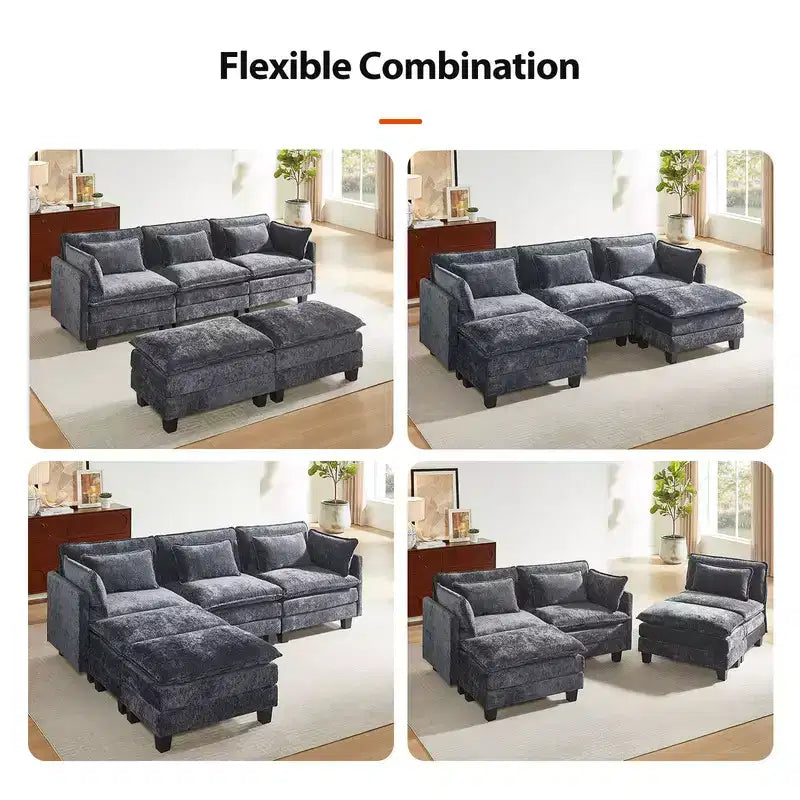 Modern grey Chenille yarn modular segmented sofa, adjustable combination L-shaped sofa, Flexible Combination Living Room Furniture, Blue
