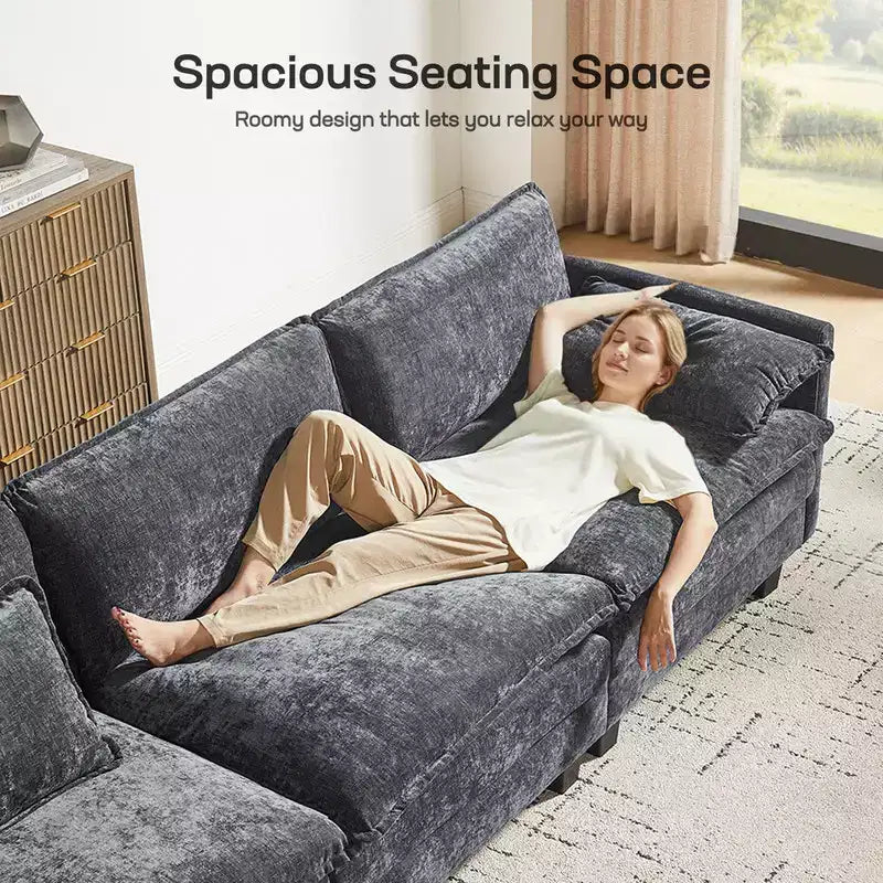 Modern grey Chenille yarn modular segmented sofa, adjustable combination L-shaped sofa, Flexible Combination Living Room Furniture, Blue
