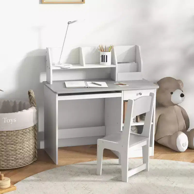 Whisen Kids Desk and Chair Set with Storage, Study Desk with Chair for Children 5-8 Years Old, Gift for Kids - Gray