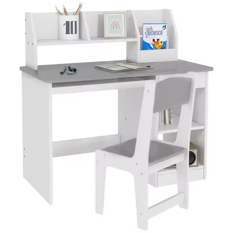 Whisen Kids Desk and Chair Set with Storage, Study Desk with Chair for Children 5-8 Years Old, Gift for Kids - Gray