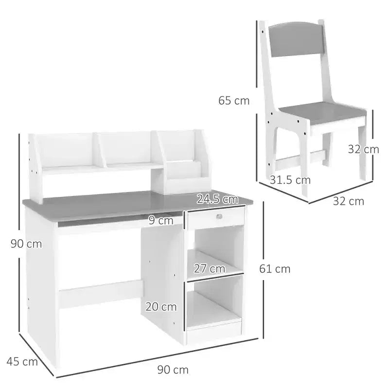 Whisen Kids Desk and Chair Set with Storage, Study Desk with Chair for Children 5-8 Years Old, Gift for Kids - Gray