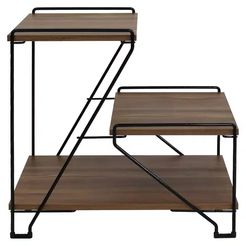Sunnydaze 3-Tiered Steel Wire Indoor Accent Table with Faux Woodgrain Tabletops - 21 H - Brown