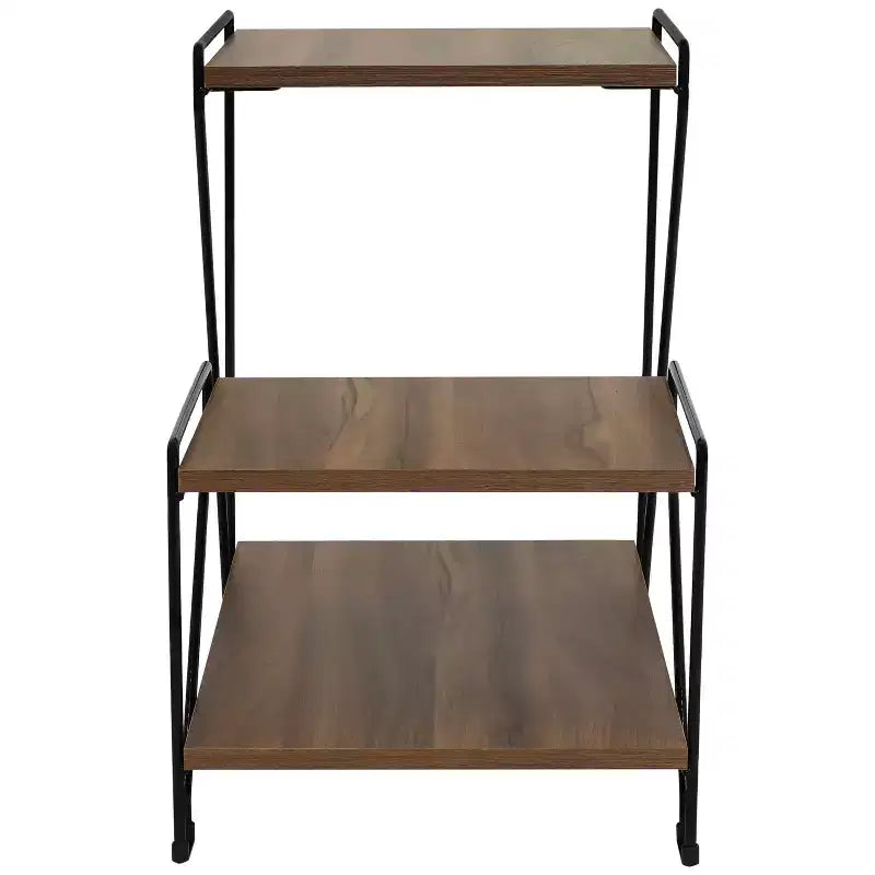Sunnydaze 3-Tiered Steel Wire Indoor Accent Table with Faux Woodgrain Tabletops - 21 H - Brown